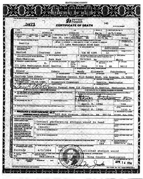 kurt cobain death certificate